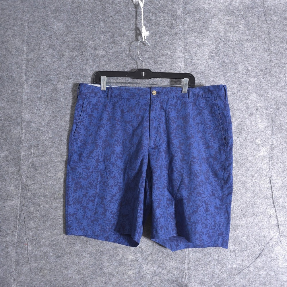 Peter Millar Crown Crafted Golf Chino Shorts Blue Leaves Flat Front Men 38 Nylon